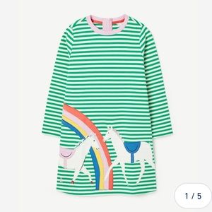 NWT Joules Girls' Rosalee A-Line Unicorn Artwork Long Sleeve Dress size 3yrs